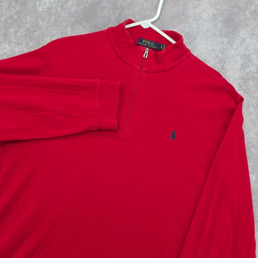 Polo Ralph Lauren Mens Large Red‎ Quarter Zip Pullover Cotton Jersey Pony Logo